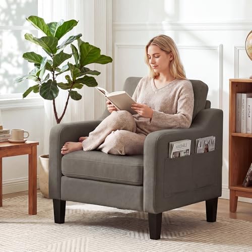 Accent Chair for Living Room, Mid-Century Upholstered Armchair with Foldable ...