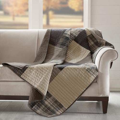 Woolrich Luxury Quilted Throw - Cabin Lifestyle, Patchwork with Moose Design ...
