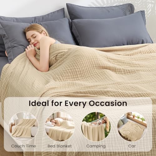 Love's cabin 100% Cotton Muslin Blanket, 6 Layer Lightweight Breathable G...