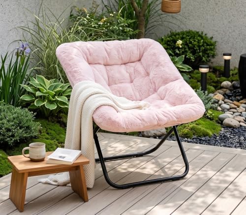 Alpen Foldable Saucer Chair, Comfy Lounge Chair Reading Chair, Pink