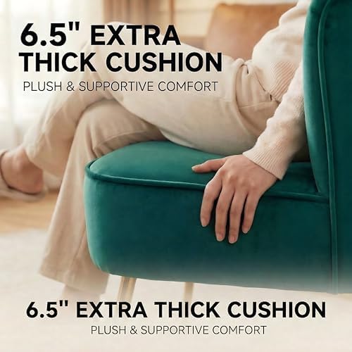DUOMAY Modern Accent Chair Set of 2 Velvet Slipper Chair with Gold Legs Wingb...