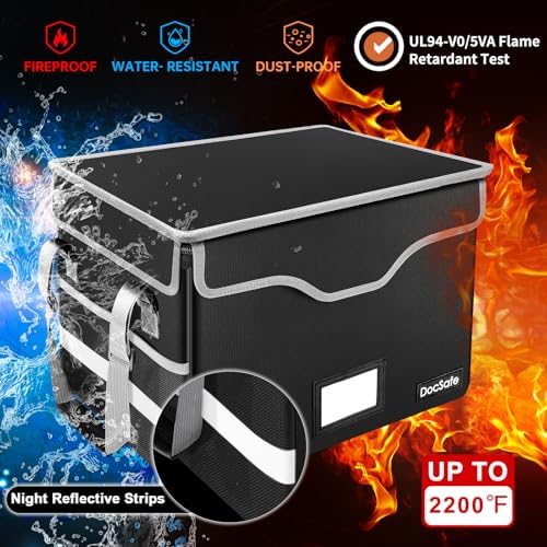 DocSafe Fireproof Document Box with Lock, File Storage Organizer with Mesh Po...