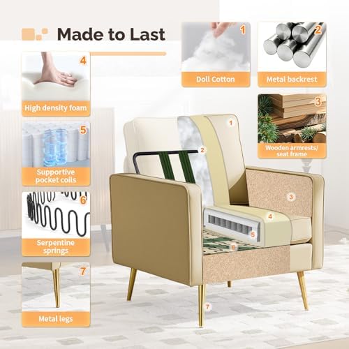 VINGLI Faux Leather Accent Chair with Gold Leg for Living Room, Small Space