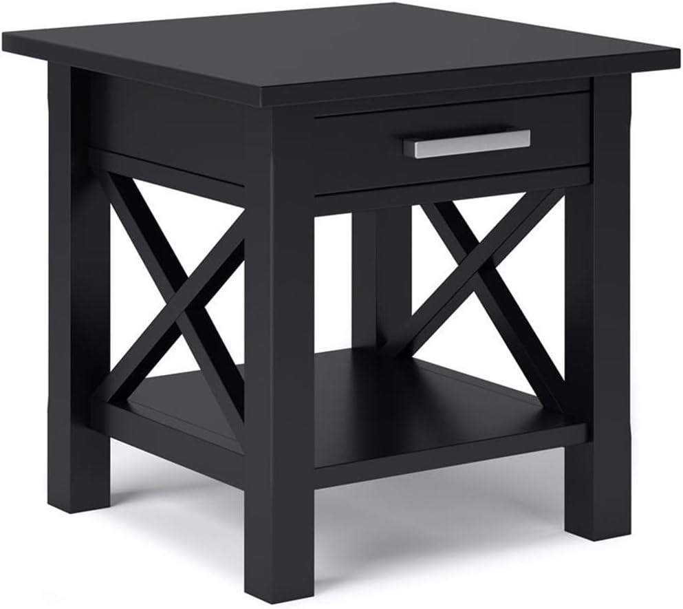 Pemberly Row Solid Wood End Table with Storage, Black Finish, 20.5" W x ...