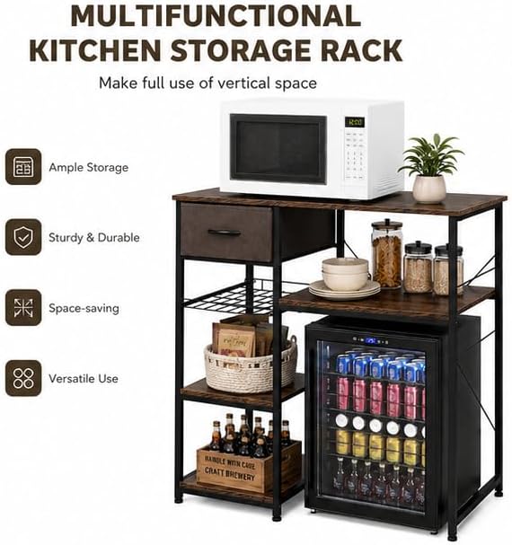 VINGLI Bakers Racks for Kitchens with Storage Mini Fridge Stand Bar Cabinet w...