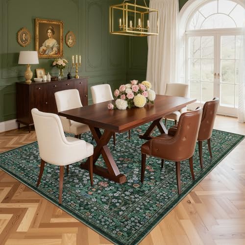 GarveeHome Dark Green Floral 8x10 Washable Area Rug Living Room Bedroom