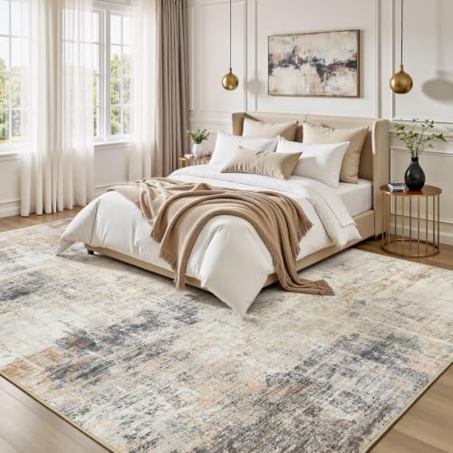 8x10 Area Rug for Living Room, Abstract Washable Non-Slip Large Rugs, Gold