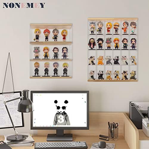 NONEMEY Clear Acrylic Display Case Stand with Wood Base 3 Tier Storage Box Wa...