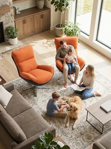 LukeAlon Linen Swivel Lounge Chair, Orange