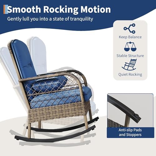 IDEALHOUSE Outdoor Wicker Rocking Chair, Patio Rattan Rocker Chair with Cushi...