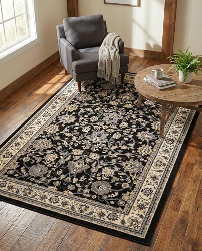 Rugs.com - Yasmin Rug – 6' 1 x 9' Black Traditional Rug – Easy-Clean ...