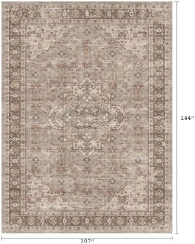 Washable 9x12 Area Rug, Vintage Non-Slip Large Rugs for Living Room