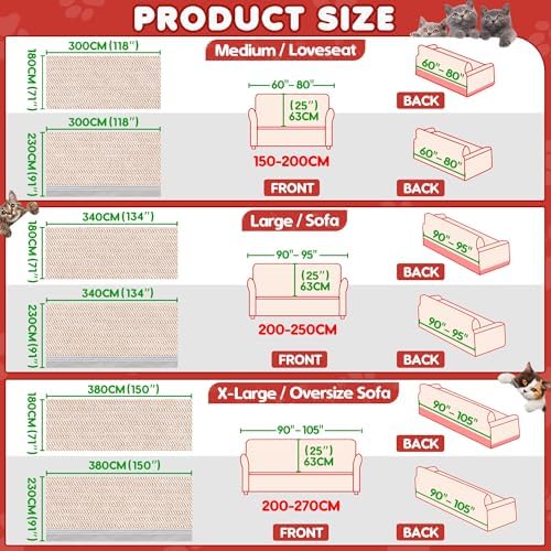 Loiion Cat Scratch Proof Furniture Protector Waterproof Sofa Cover 150"x...