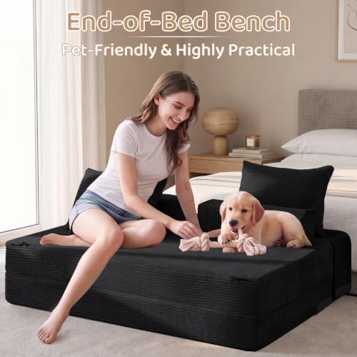BYBYME Convertible Sofa Bed, 6” Thick 3-Folding Floor Sofa, 53” Loveseat