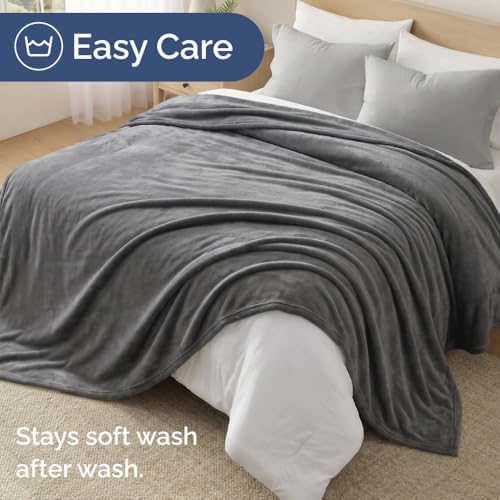 Fleece Blanket Queen Size - Ultra-Soft Flannel Fleece Blanket - Dark Grey