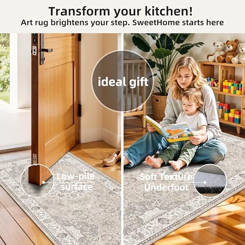 2-Piece Kitchen Runner Rug Set: Washable Non-Slip Floor Mats for Sink & S...
