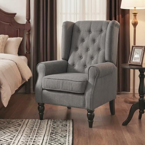 HOMCOM Comfy Accent Chair for Living Room, Wingback Armchair, Dark Gray