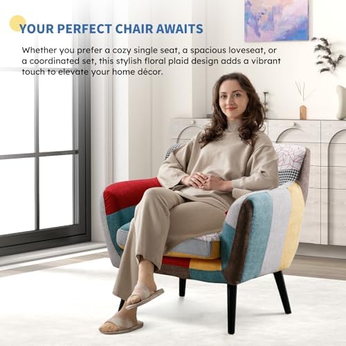 Bonzy Home Modern Oversized Accent Chair for Living Room, Colorful Boho Linen...