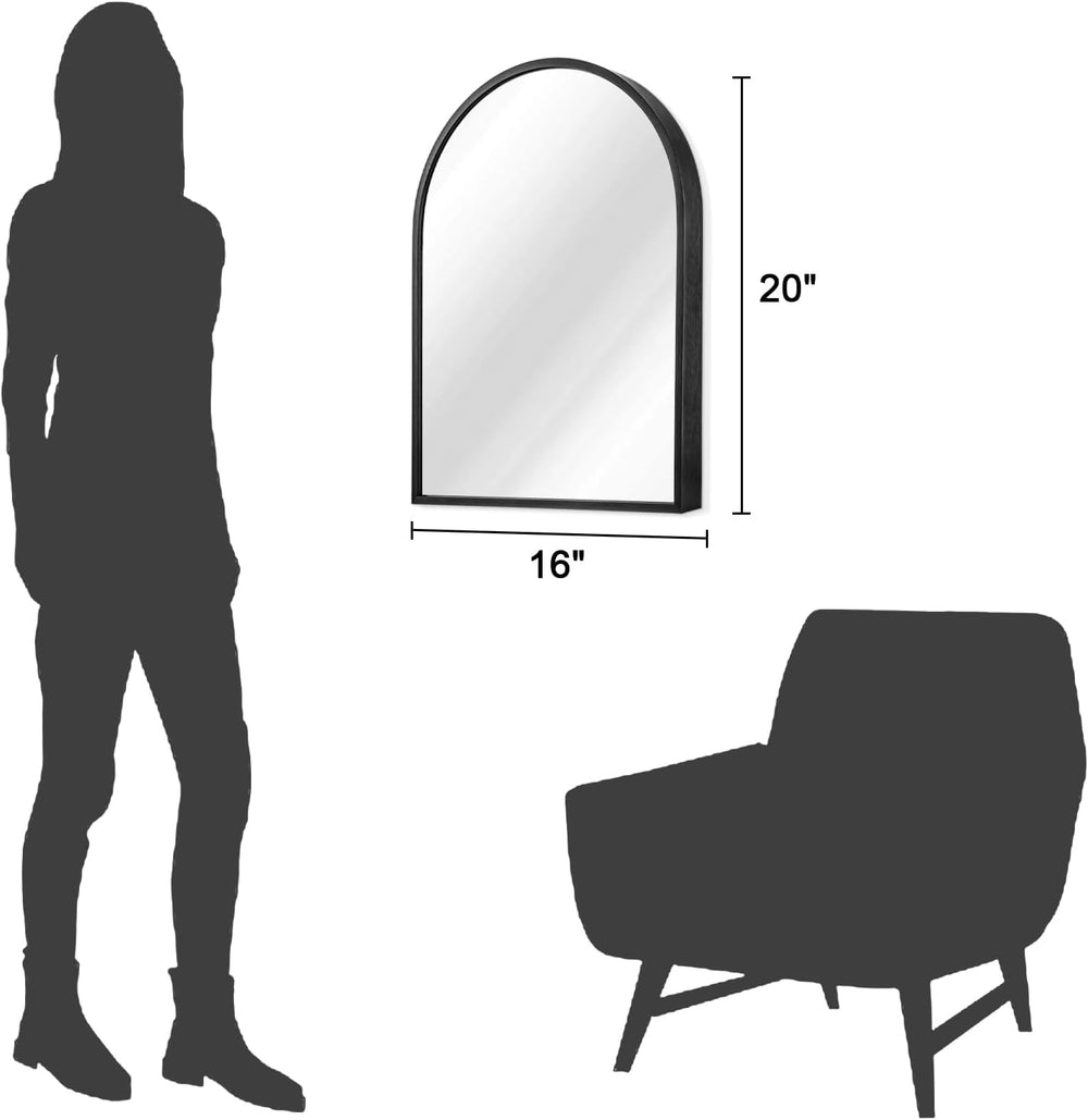 Arch Wall Mirror 20"x16" Large Black Bathroom Mirror Metal Frame Mi...