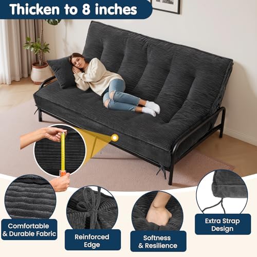 8 Inch Futon Mattress Full Size, Futon Floor Sofa Bed Foldable with Soft Cord...