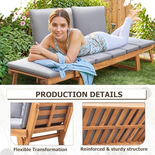 Devoko Outdoor Couch Acacia Wood Outdoor Sofa Balcony Furniture (Grey)