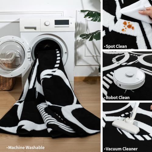 YIHOUSE Washable Black and White 8x10 Area Rugs for Living Room Non Slip