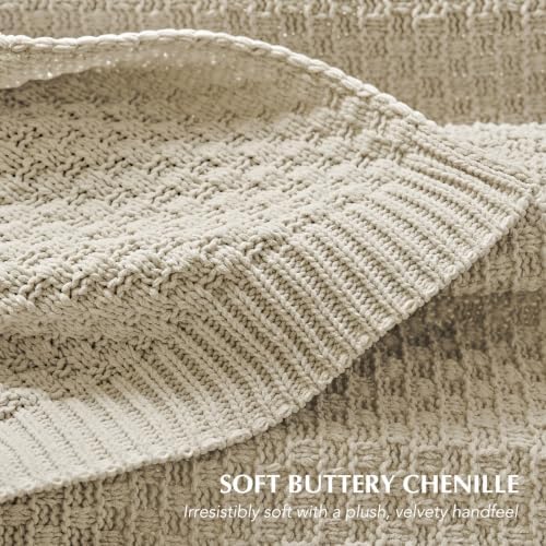 EVERGRACEHOME Chunky Chenille Knit Throw Blanket, Birch, 50" x 60"