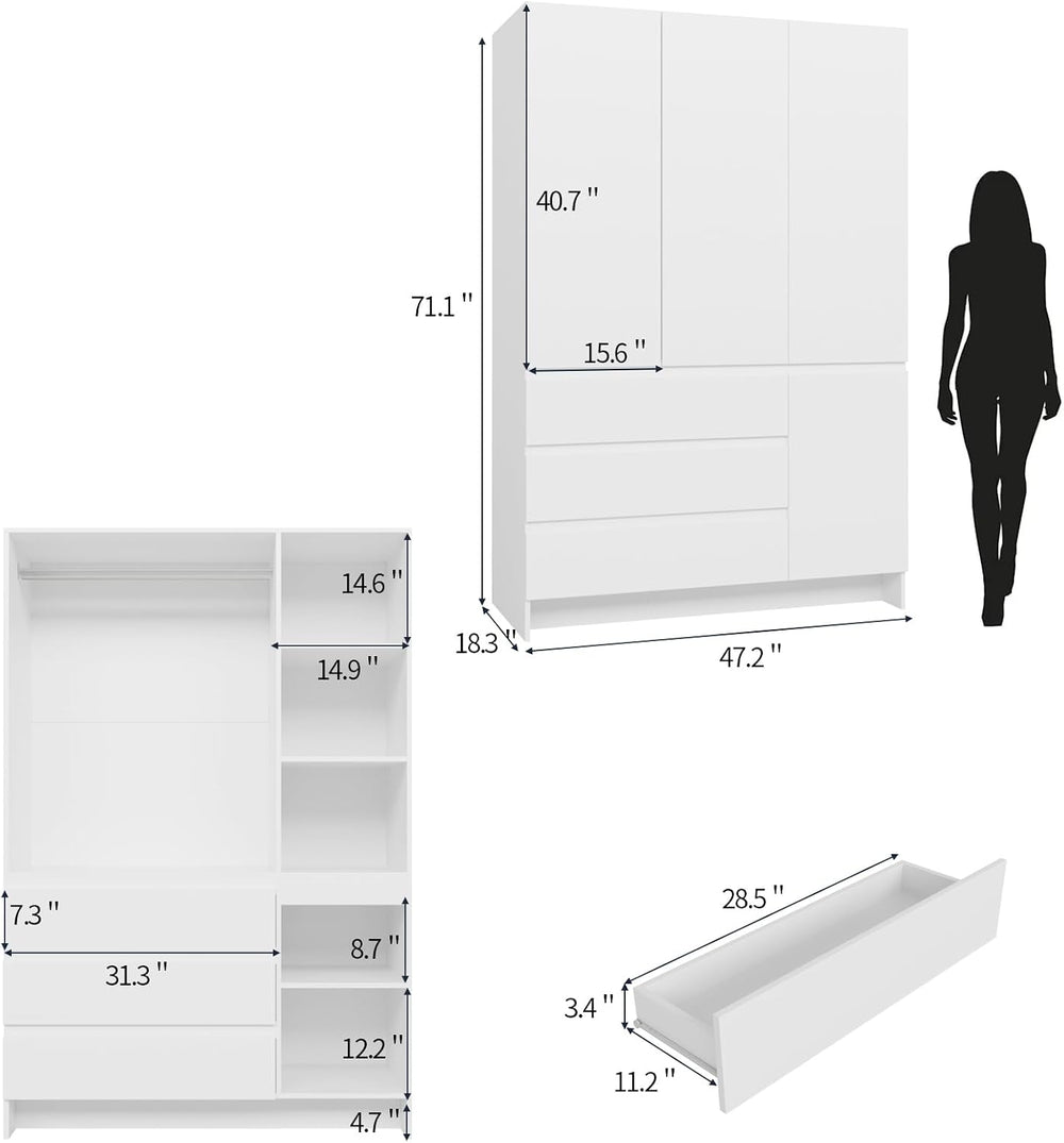 VOWNER Armoire Wardrobe Closet with 4 Doors, Bedroom Armoire with Mirrors