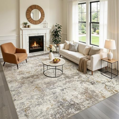 kakania Washable 10x12 Area Rug for Living Room: Abstract Modern Home Decor
