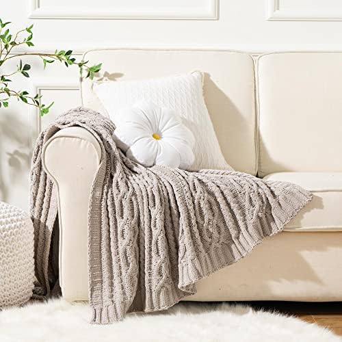 Battilo Light Grey Throw Blanket for Couch, Woven Chenille Knit Throw Blanket...
