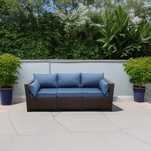 Rattaner 3-Seat Patio Wicker Sofa, Outdoor Rattan Couch Furniture Steel Frame...