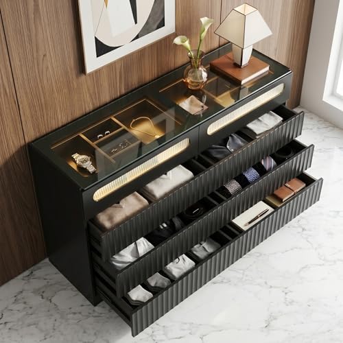 senlin Fluted 8 Drawer Dresser,Modern Chest of Drawers,Black