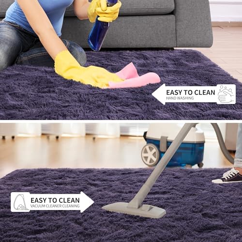Tepook 6x9 Area Rugs for Living Room, Fluffy Gray Purple Rug for Bedroom