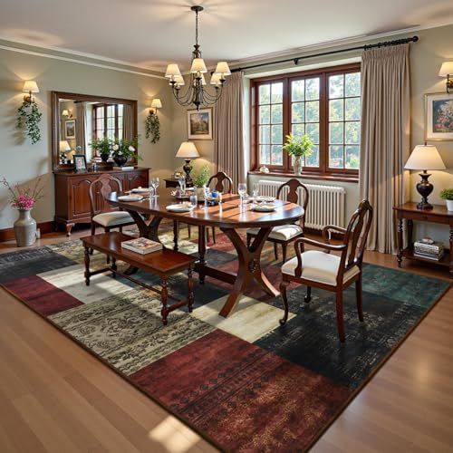 DweIke Washable Area Rugs 8x10 for Living Room, Large Modern Geometric Colorf...
