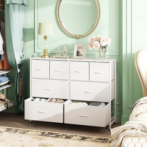 WLIVE Wide Dresser for Bedroom, 8 Drawer Chest of Drawers, White