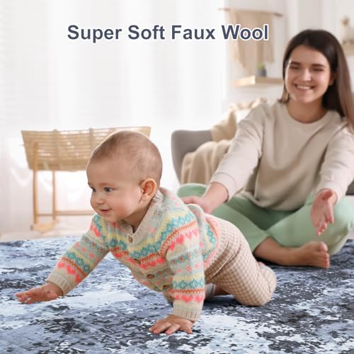 Modern Abstract 4x6 Rug, Soft Washable Area Rug for Bedroom, Non Slip Thin Fo...
