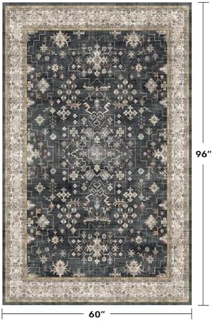 Black Modern Farmhouse 5x8 Area Rug for Living Room, Boho Large Entryway Rug,...