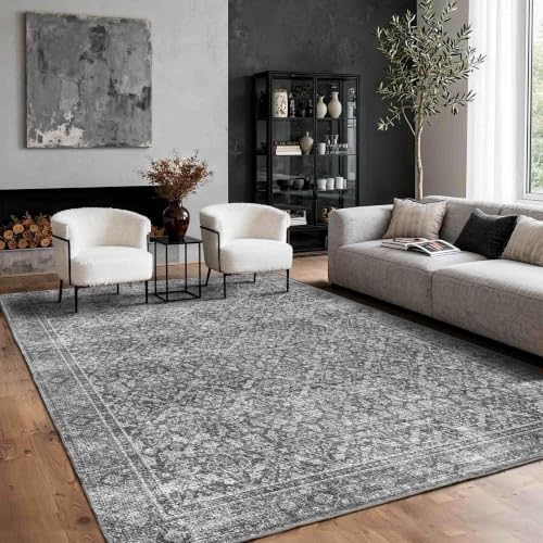 Grey 5x7 Area Rug for Living Room Bedroom Dorm Washable Rugs
