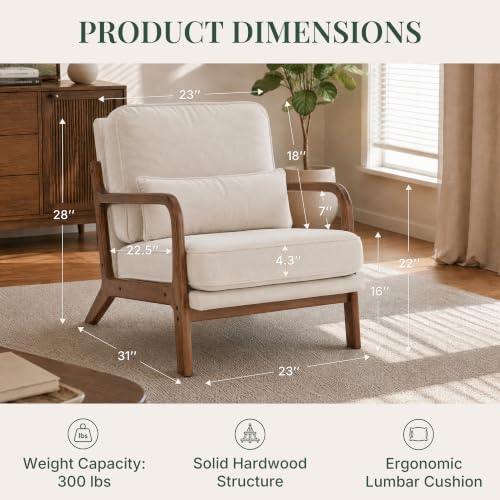 Mid Century Modern Accent Chair, Upholstered Lounge Chair,Beige