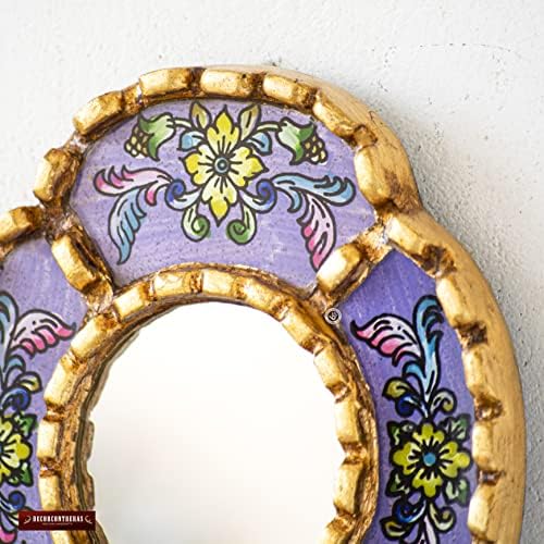 Peruvian Small Oval Mirror 6in, Lavender Hand-Painted Glass