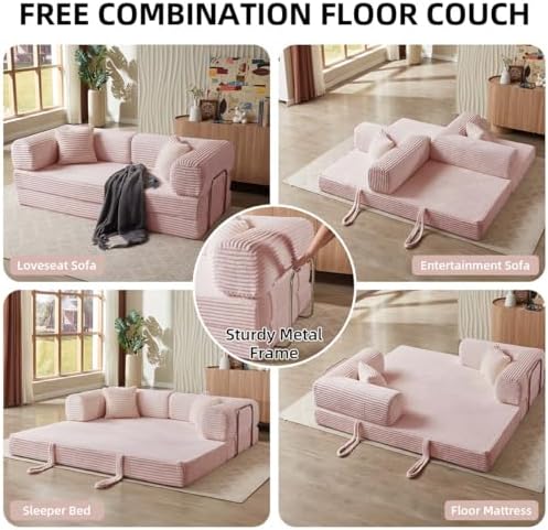 Convertible Folding Sofa Bed, Pink, 81 Inch