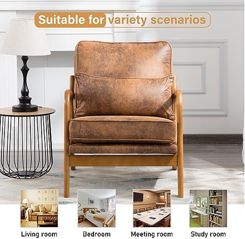 Accent Chair with Cushion, Mid-Century Modern Upholstered Single Reading Armc...