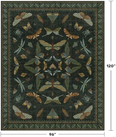 Hazo Haus Dark Green Insect Area Rugs 8x10 for Living Room, Dining Room Under...