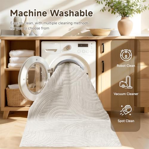 Pauwer Area Rugs for Living Room 5x7, Non Slip Washable Modern Rug, Beige