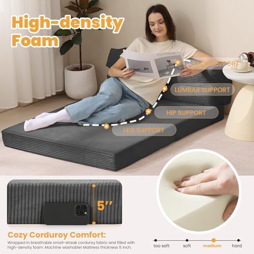 Folding Mattress Twin, 3 in 1 Convertible Sofa Bed Foldable Couch Bed Floor C...