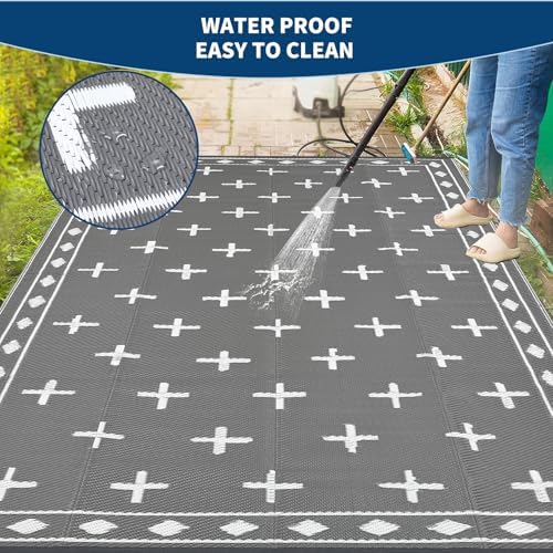 Garvee Outdoor Rug 9x12 ft Waterproof Reversible Patio Rug