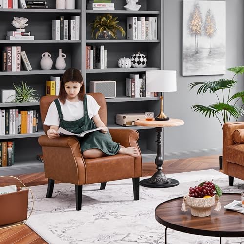 Yaheetech High Back Accent Chair with Rolled Arms for Bedroom, Retro Brown