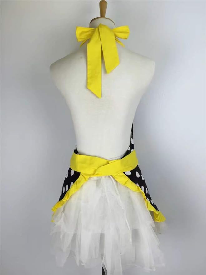 Hyzrz Cute Apron Retro Black Polka Dot Retro Ruffle Side Vintage Cooking Aprons - Image 3