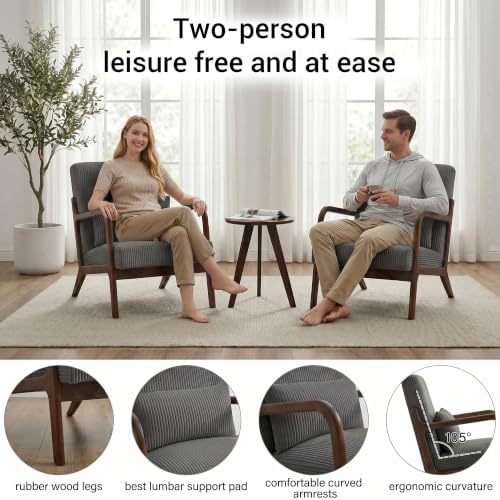 Mid Century Modern Accent Chairs Set of 2, Upholstered Fabric Armchairs with ...