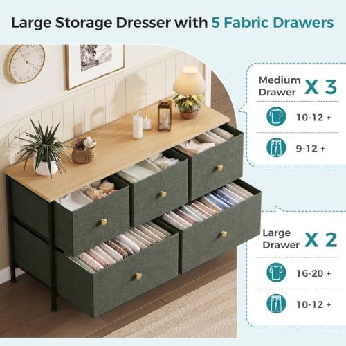 OLIXIS 5 Drawer Dresser for Bedroom, Storage Organizer Unit for Closet